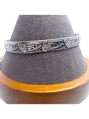 Sterling Silver 925 Woven Leaf Flower Design Floral Cuff Bracelet Size 8.25" Fit